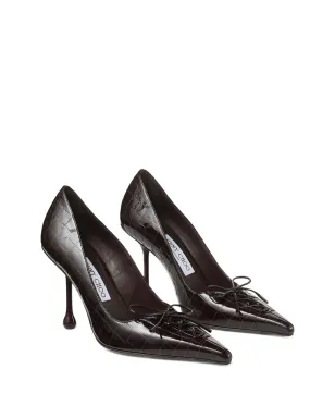 Jimmy Choo スカーレット ボウ クロコエンボス レザーパンプス - ブラウン - サムネイル2