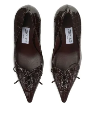 Jimmy Choo スカーレット ボウ クロコエンボス レザーパンプス - ブラウン - サムネイル3