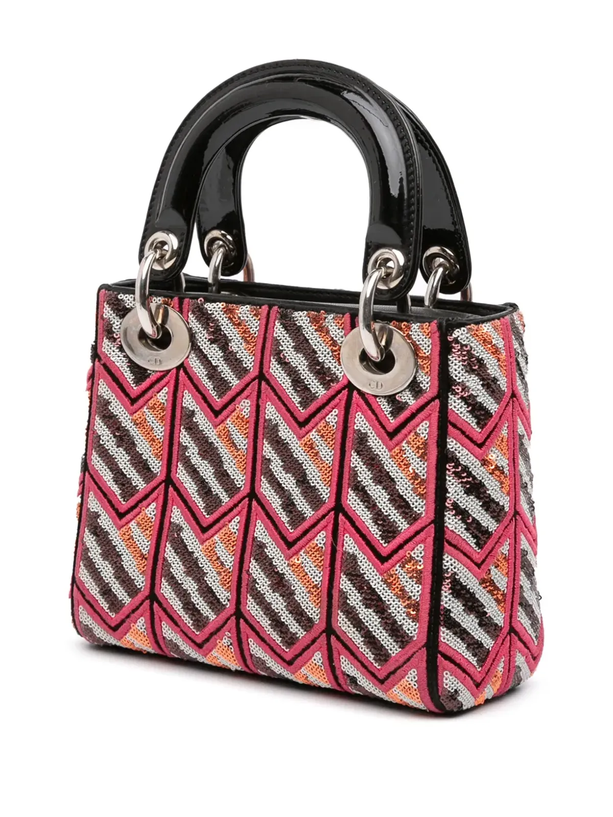 Christian Dior ビンテージ 2015 ミニ パテントレザー スパンコール レディディオール サッチェル ピンク - 画像3