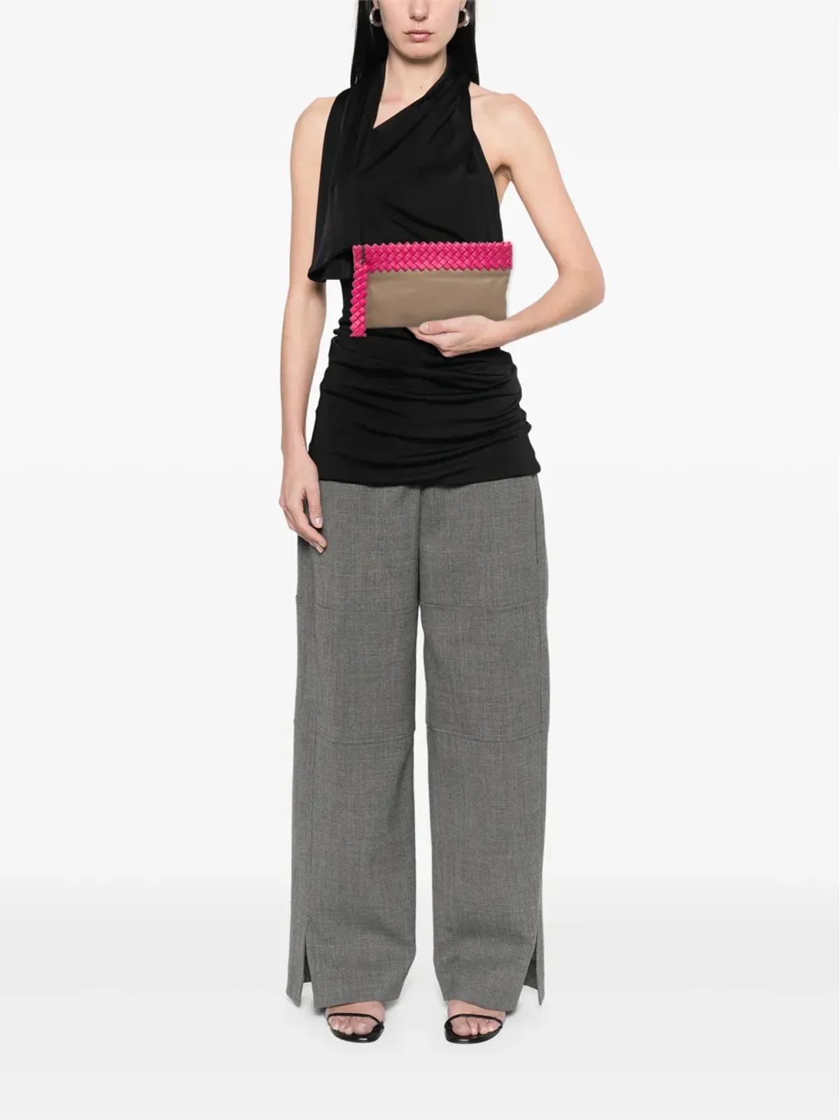 Bottega Veneta ビンテージ イントレチャートリム バイカラー ナパレザー クラッチバッグ - ブラウン - 画像2