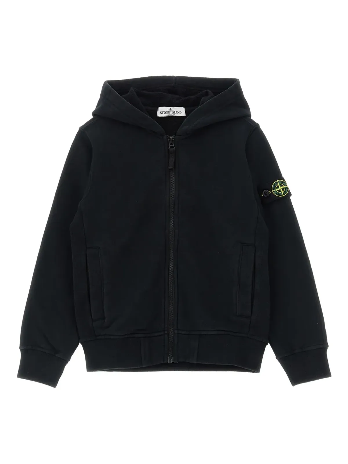 Stone Island Junior ロゴバッジ付きジップアップフーディ - ブラック - 画像1