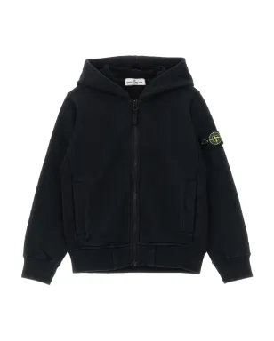 Stone Island Junior ロゴバッジ付きジップアップフーディ - ブラック - サムネイル1