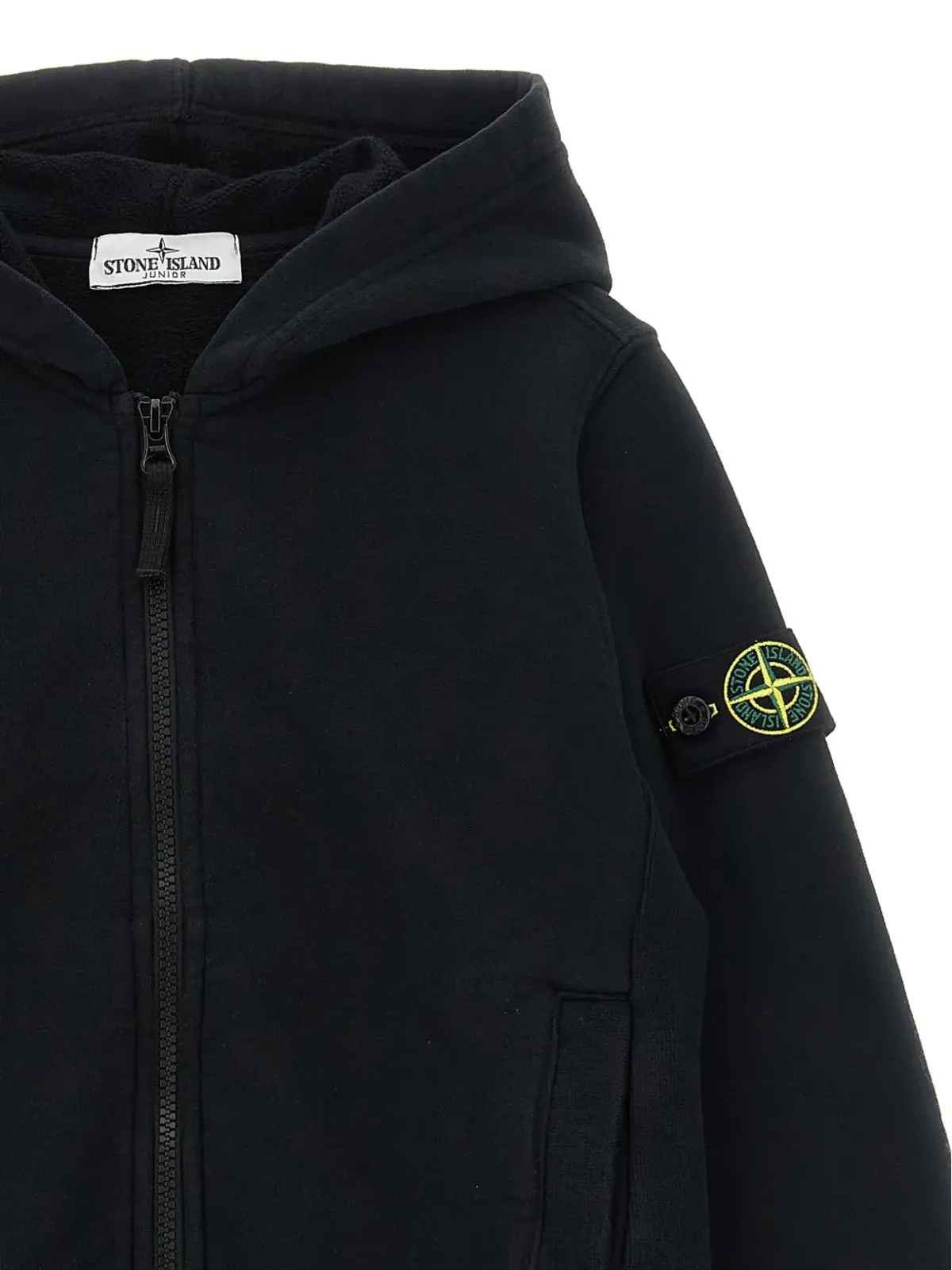 Stone Island Junior ロゴバッジ付きジップアップフーディ - ブラック - 画像3