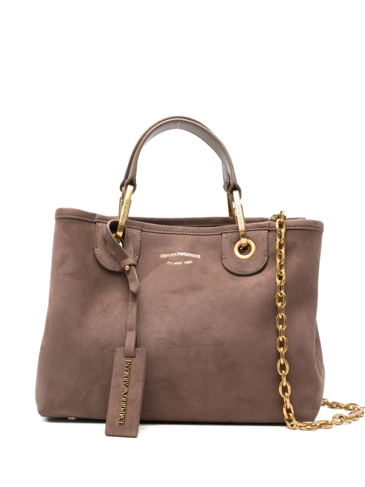 Emporio Armani ロゴレタリング スエード トートバッグ - ブラウン - 画像1