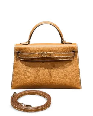 Hermès ビンテージ ミニ ゴールド ケリー・セルリエ エプソム トートバッグ - ブラウン - サムネイル4