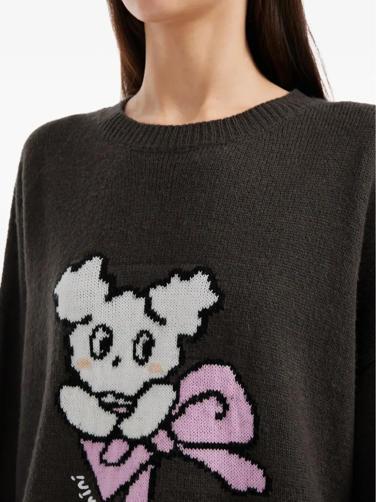 Mini Cream インターシャニットセーター ブラウン - 画像5
