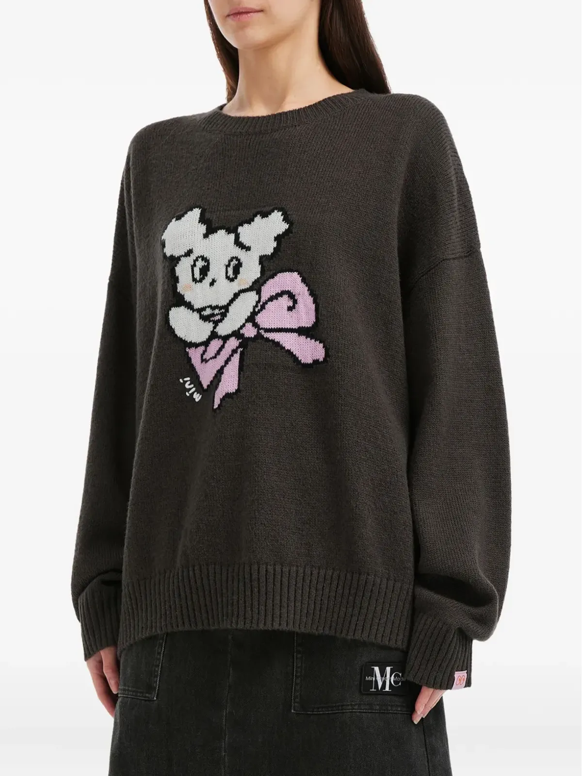 Mini Cream インターシャニットセーター ブラウン - 画像3