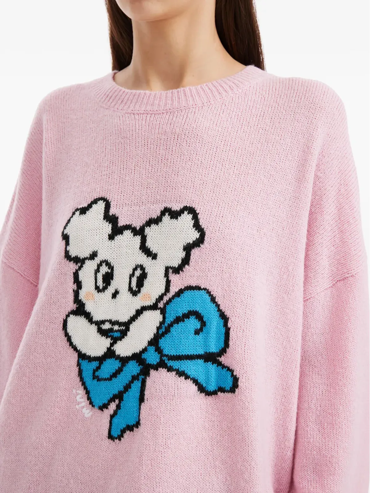 Mini Cream インターシャ編み クルーネック セーター ピンク - 画像5