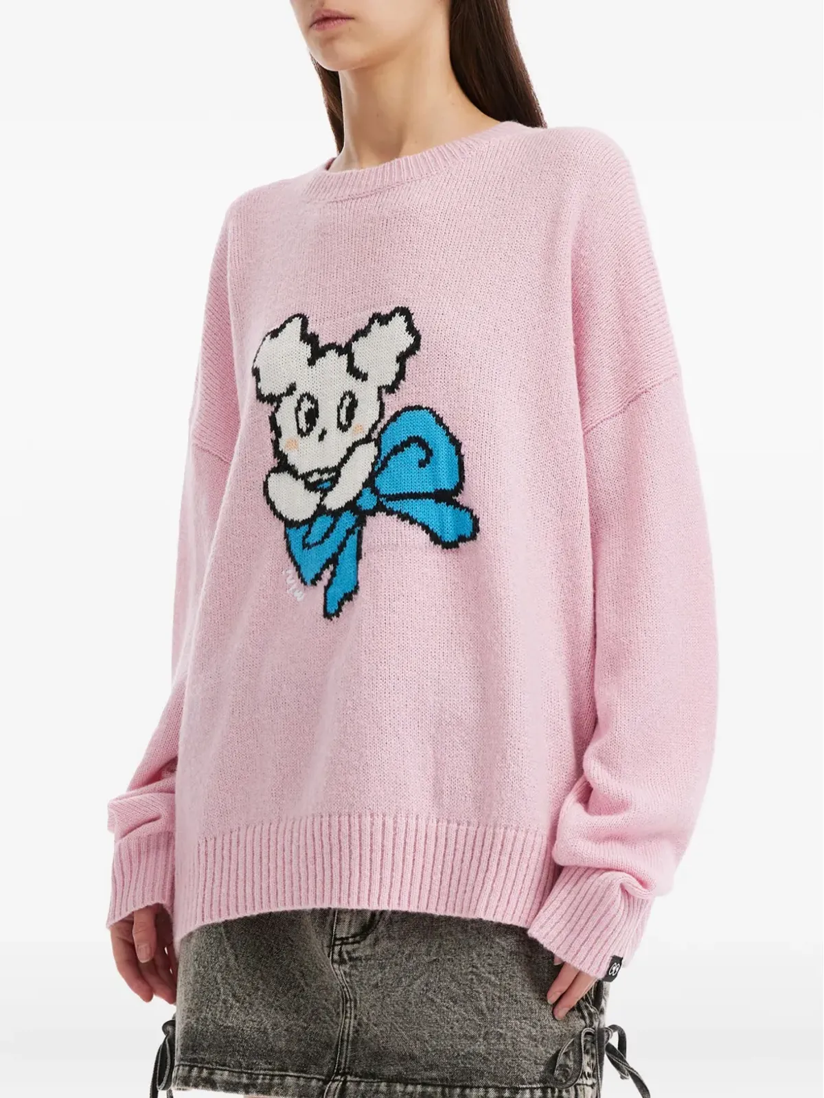 Mini Cream インターシャ編み クルーネック セーター ピンク - 画像3