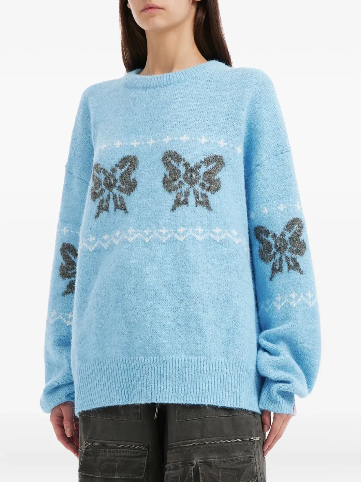 Mini Cream ボウ柄セーター - Blue - 画像3