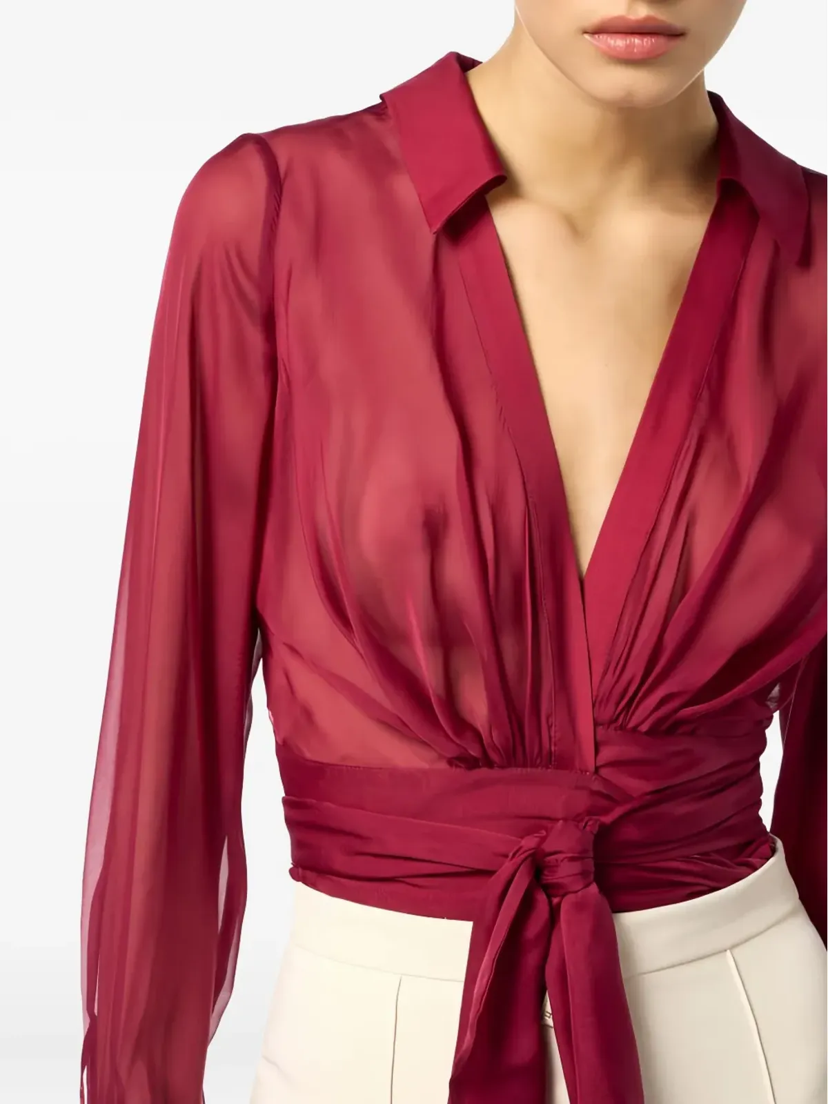Elisabetta Franchi サッシュディテール ブラウス レッド - 画像5
