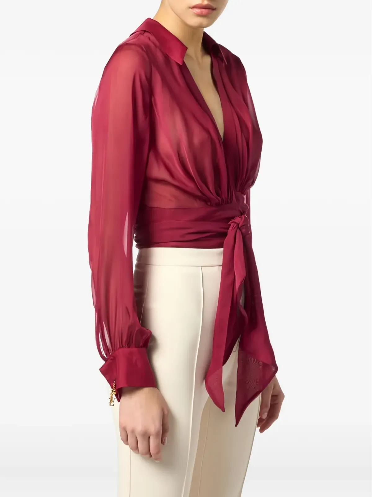 Elisabetta Franchi サッシュディテール ブラウス レッド - 画像4