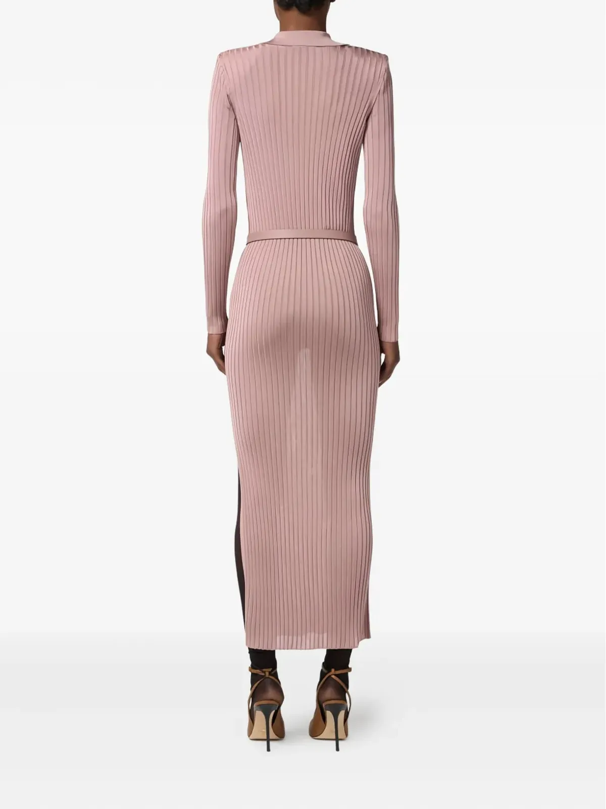 Elisabetta Franchi リブニット ポロミディドレス ピンク - 画像3
