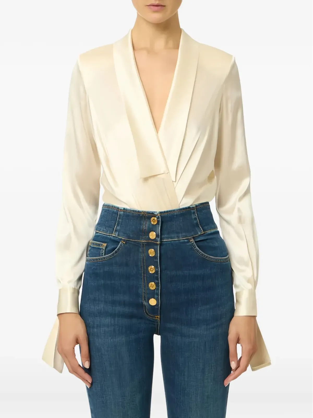 Elisabetta Franchi ショールカラー付き サテン ボディスーツ - ニュートラル - 画像2