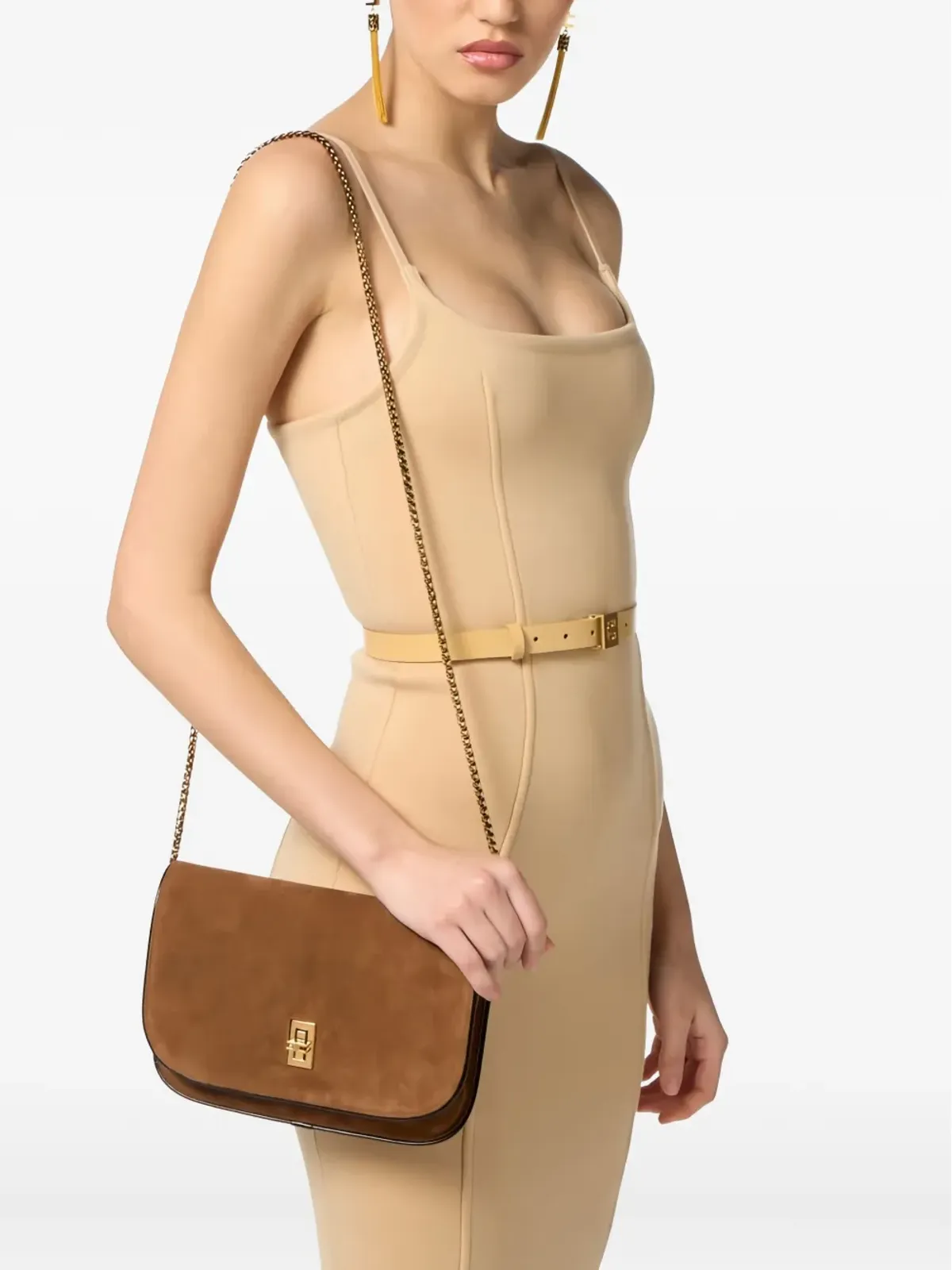 Elisabetta Franchi チェーンストラップ付きスエードクロスボディバッグ - 画像2