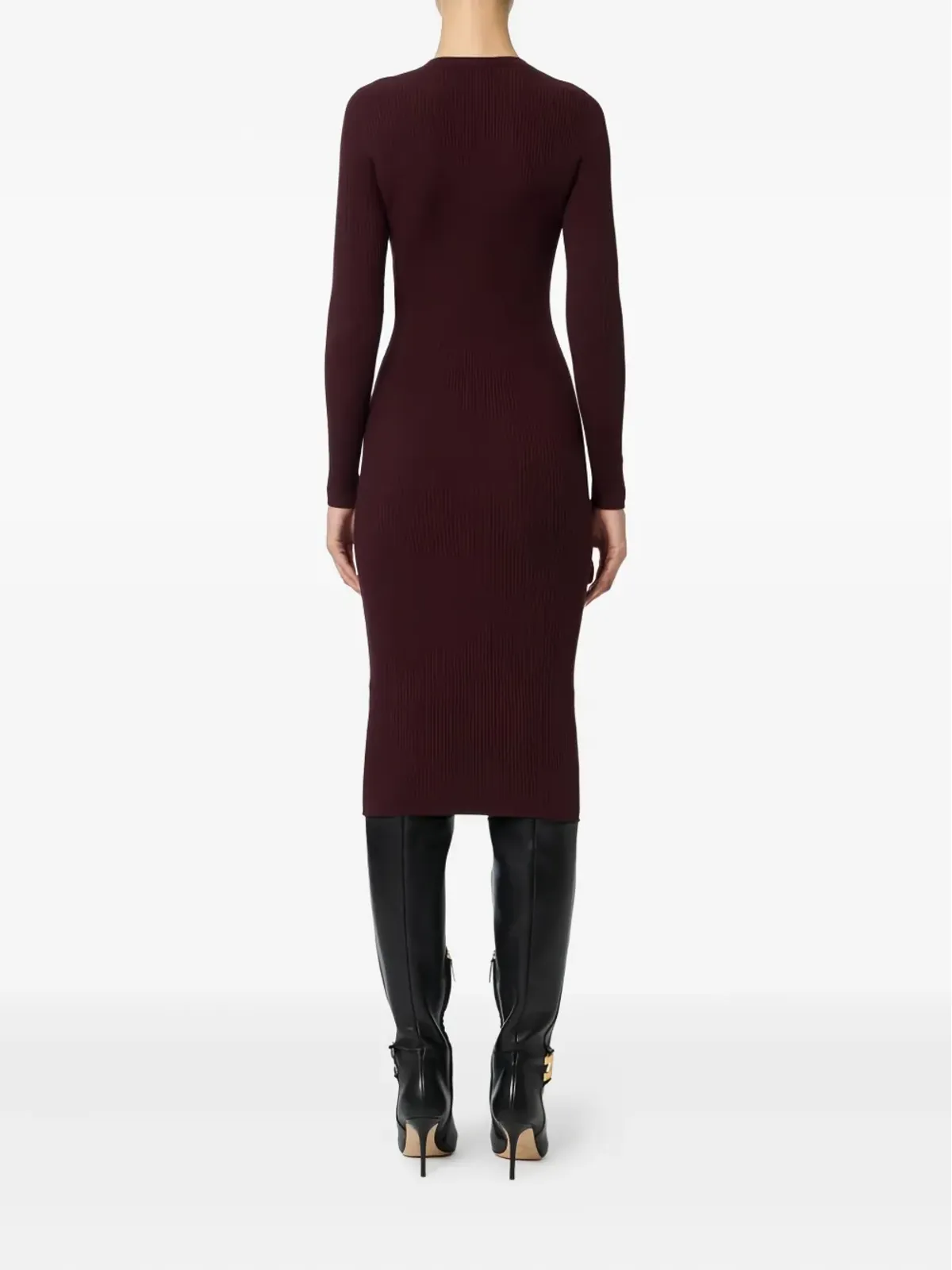 Elisabetta Franchi 胸ポケット付きリブ編みミディドレス レッド - 画像3