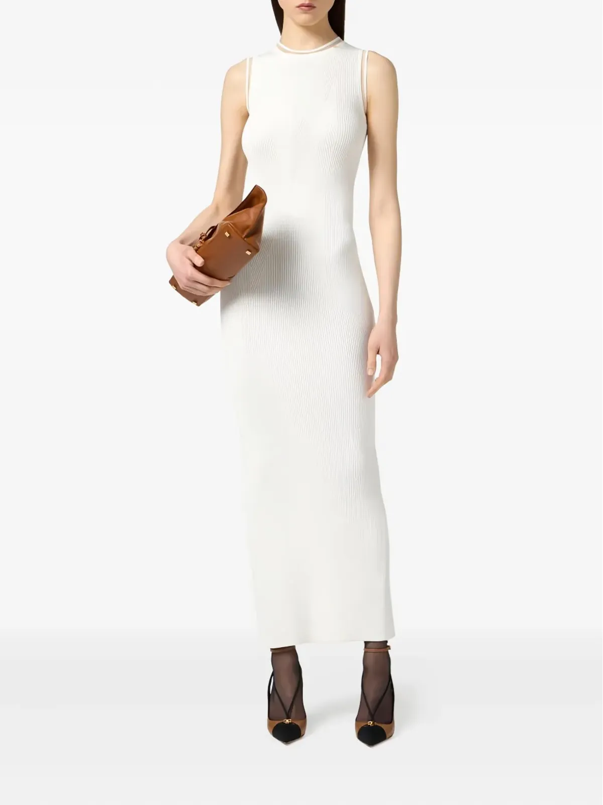 Elisabetta Franchi sleeveless ribbed-knit midi dress - White - 画像2
