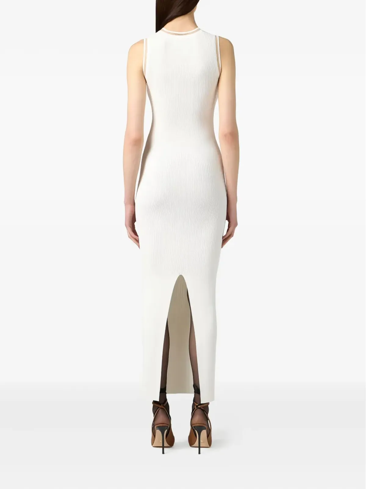 Elisabetta Franchi sleeveless ribbed-knit midi dress - White - 画像3