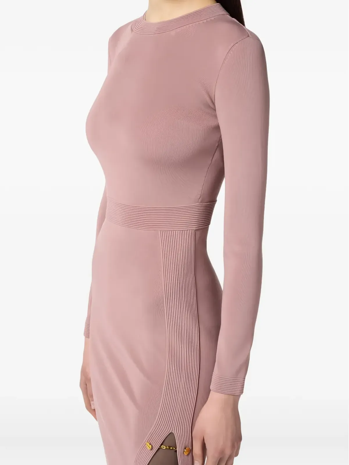 Elisabetta Franchi リブ編みディテール ミディ丈ニットドレス ピンク - 画像5