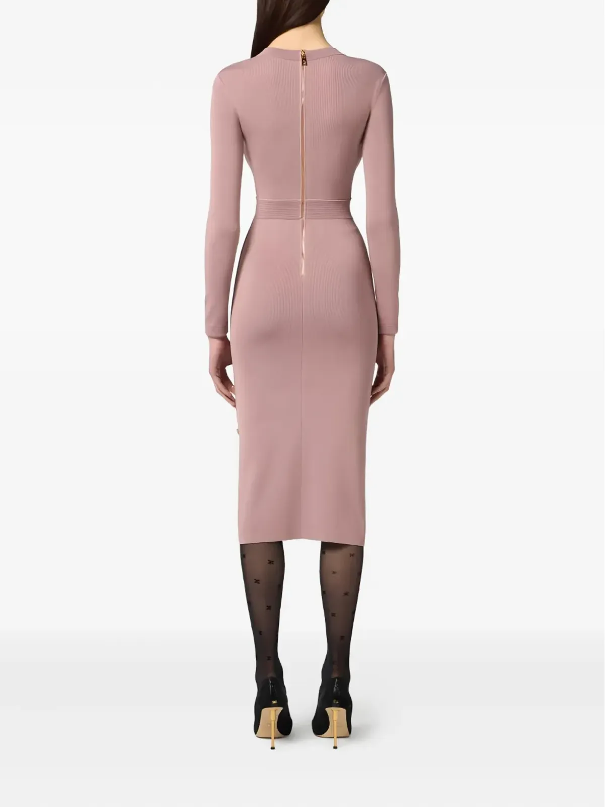Elisabetta Franchi リブ編みディテール ミディ丈ニットドレス ピンク - 画像3