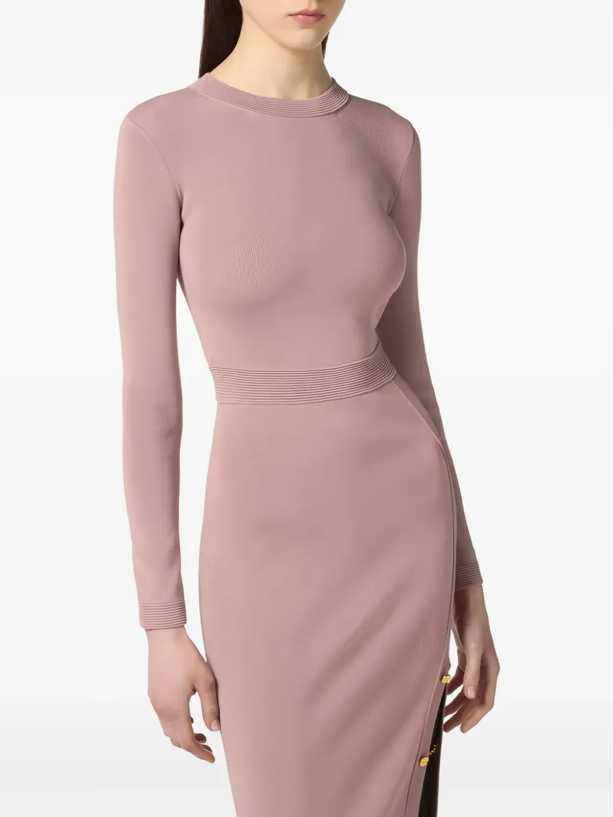 Elisabetta Franchi リブ編みディテール ミディ丈ニットドレス ピンク - 画像4