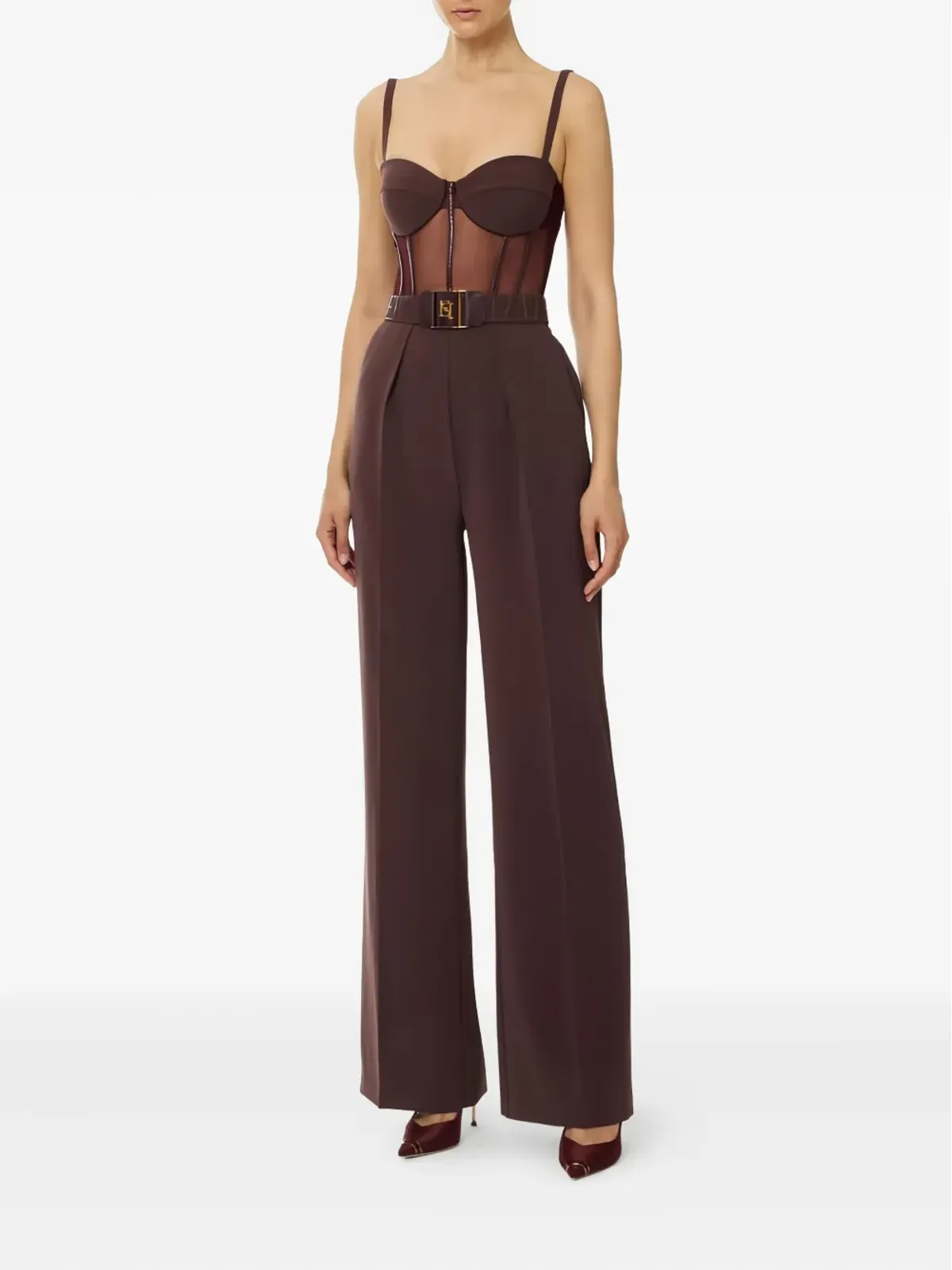 Elisabetta Franchi ビンテージ チュールディテール ベルト付きジャンプスーツ - レッド - 画像2