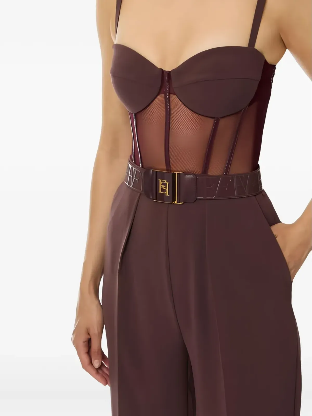 Elisabetta Franchi ビンテージ チュールディテール ベルト付きジャンプスーツ - レッド - 画像4
