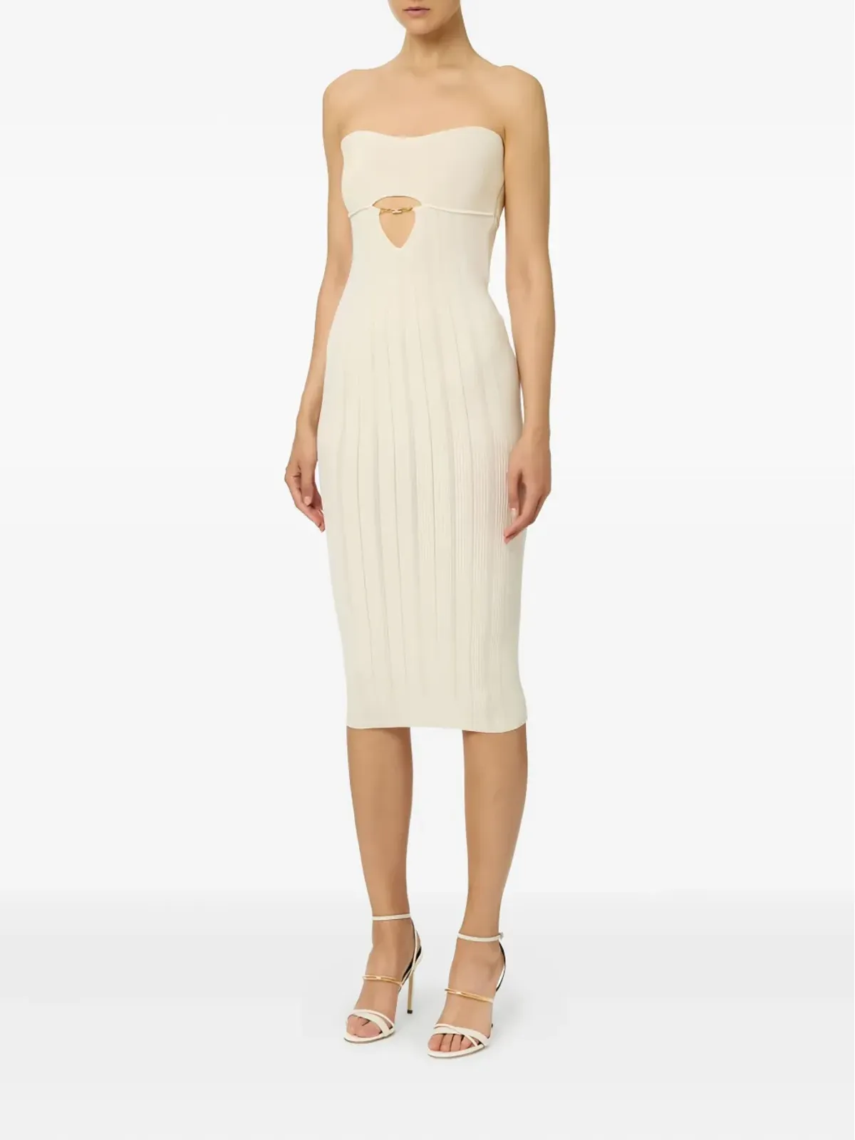Elisabetta Franchi ジュエルカットアウト入りリブ編みドレス - ニュートラルカラー - 画像2