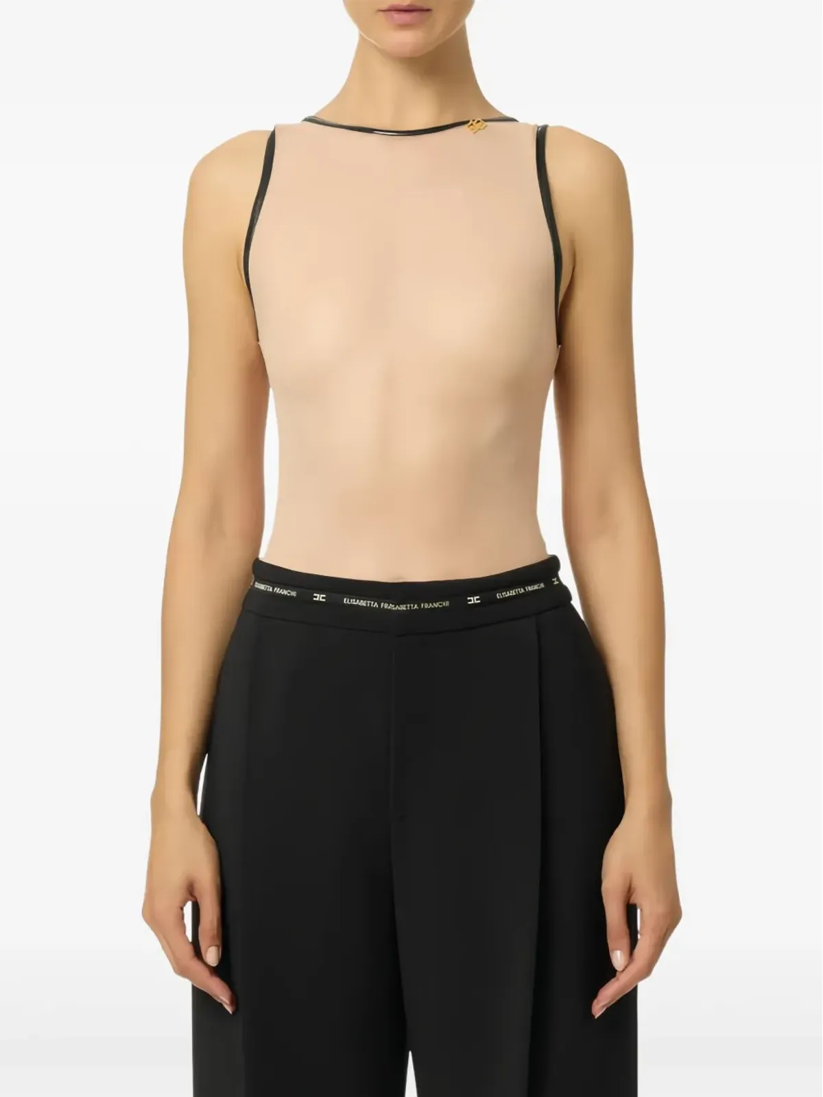 Elisabetta Franchi チュール素材のロゴ入りボディスーツ - ニュートラルカラー - 画像3