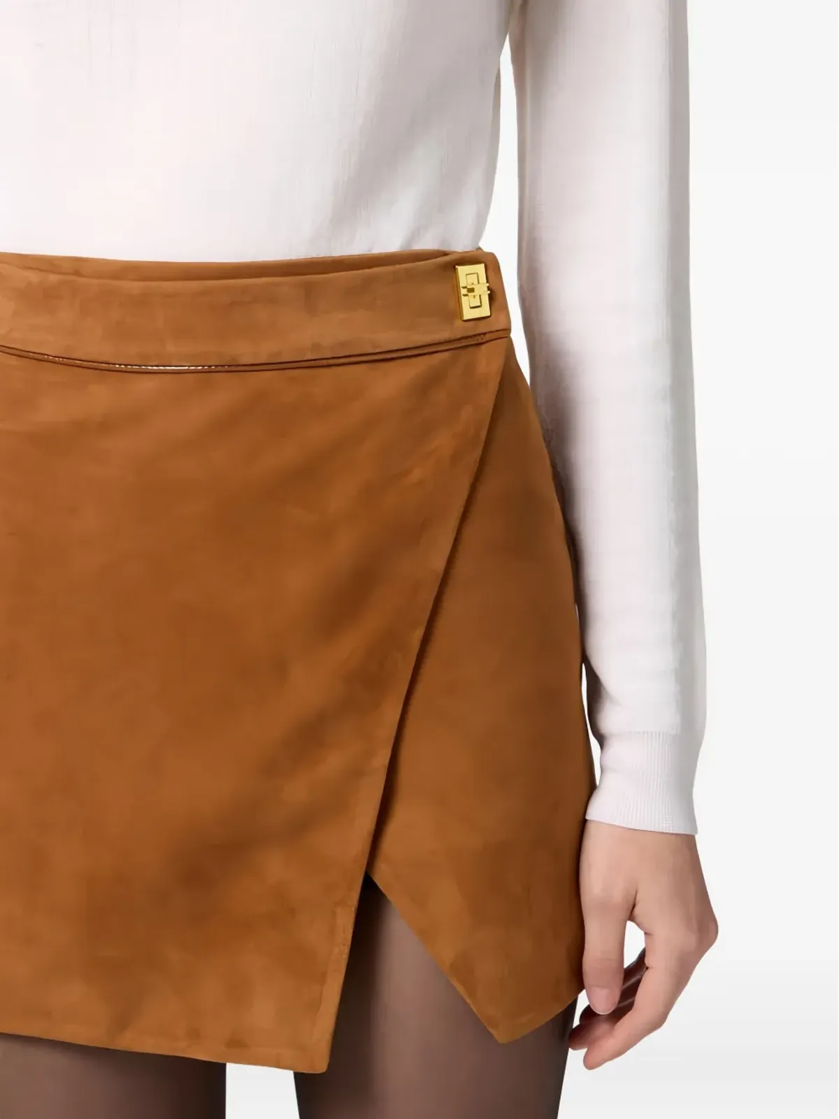 Elisabetta Franchi ラップアラウンド スエード ミニスカート ブラウン - 画像4