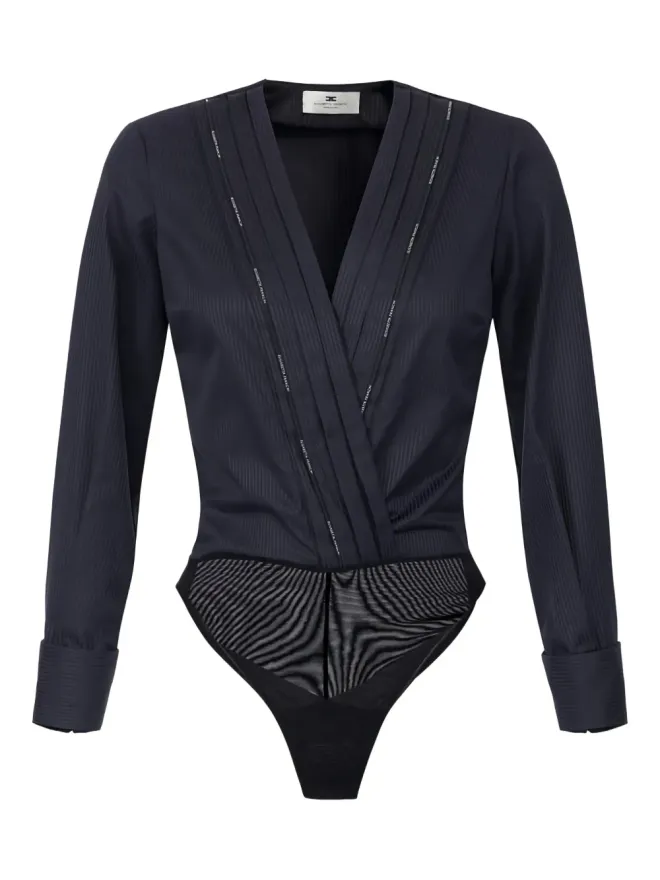 Elisabetta Franchi Elisabetta Franchi タキシード風ディテール ロゴ入りパイピング ボディスーツ - ブラックの商品画像