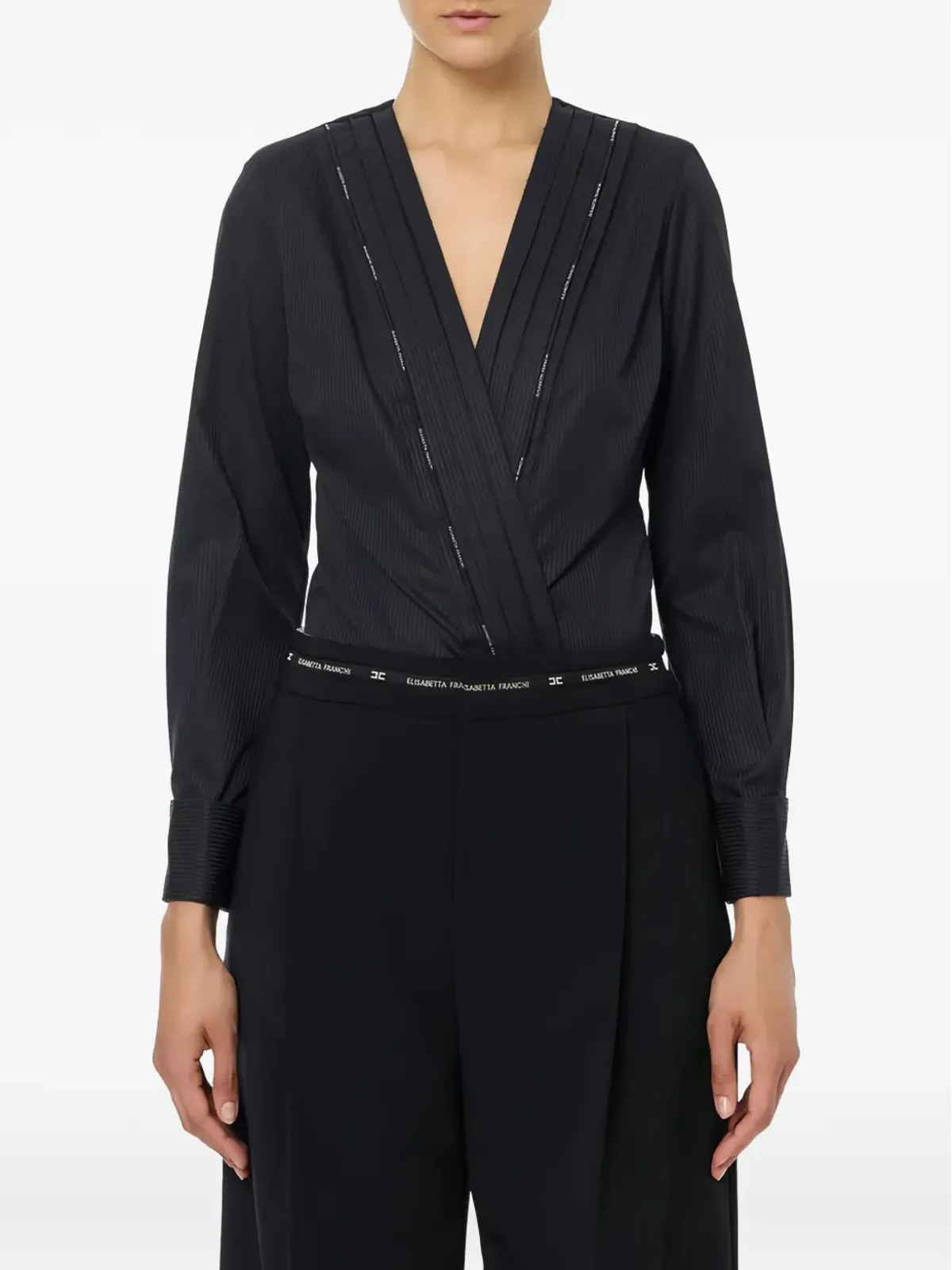 Elisabetta Franchi タキシード風ディテール ロゴ入りパイピング ボディスーツ - ブラック - 画像2