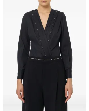 Elisabetta Franchi タキシード風ディテール ロゴ入りパイピング ボディスーツ - ブラック - サムネイル2
