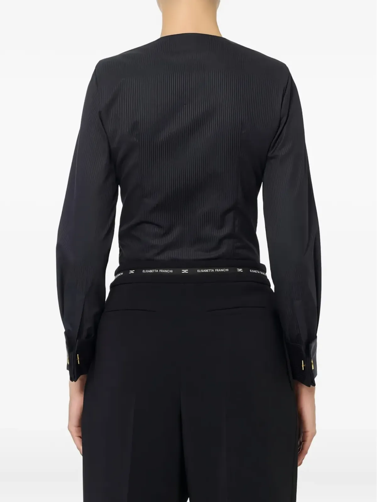 Elisabetta Franchi タキシード風ディテール ロゴ入りパイピング ボディスーツ - ブラック - 画像3