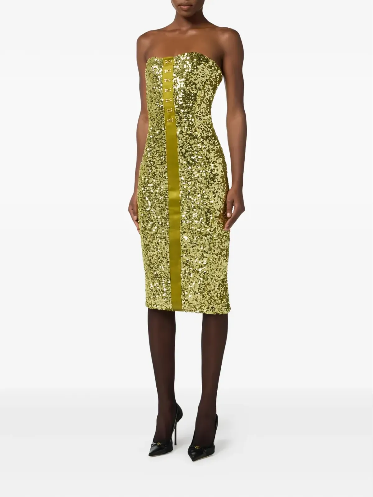 Elisabetta Franchi スパンコール付きストラップレス ミディドレス - グリーン - 画像2