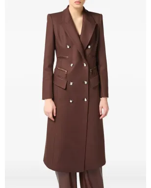 Elisabetta Franchi エナメルボタン付き ダブルブレストコート - ブラウン - サムネイル4