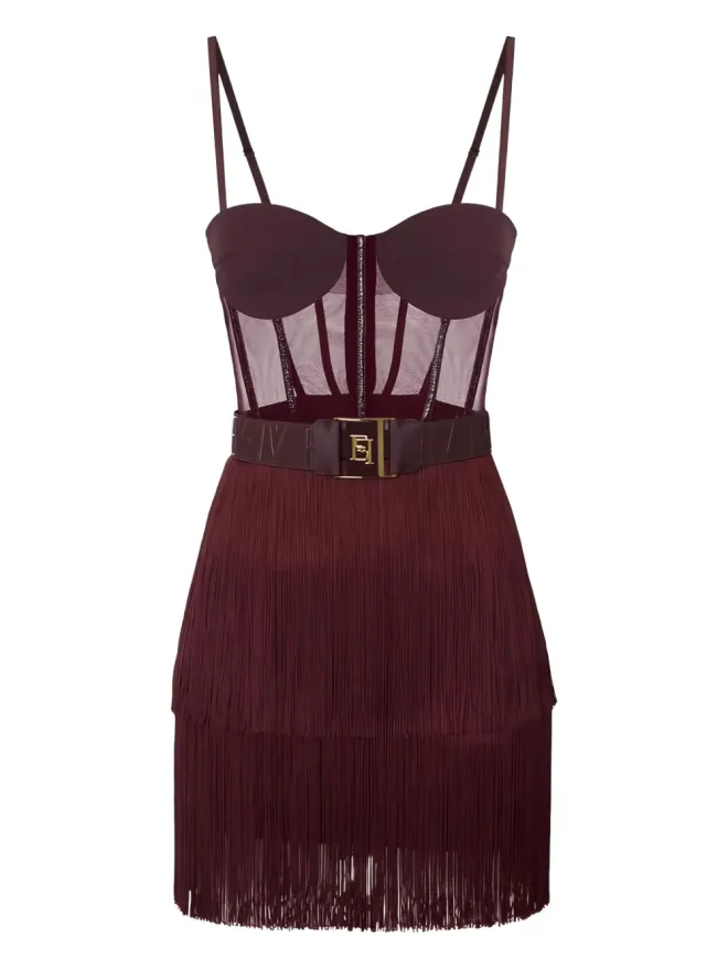 Elisabetta Franchi Elisabetta Franchi フリンジ付きチュールミニドレスの商品画像
