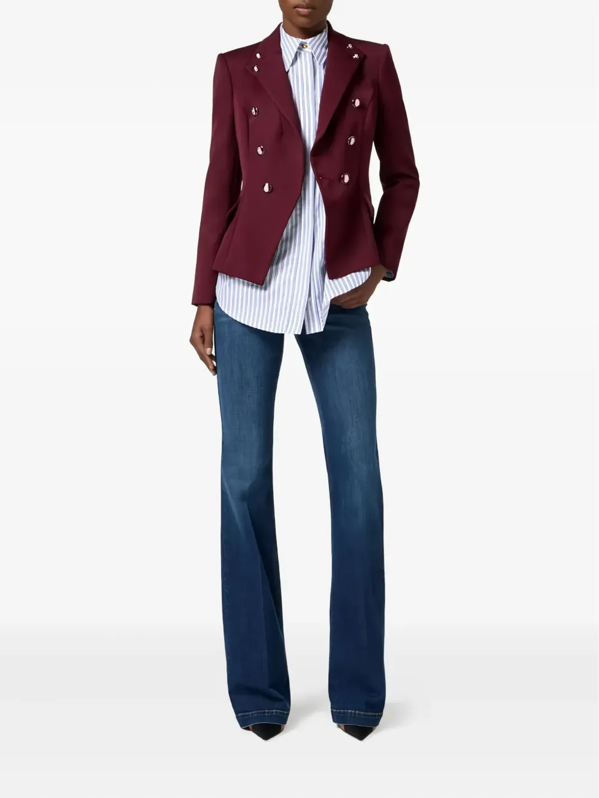 Elisabetta Franchi ダブルブレスト エナメルボタン ブレザー レッド - 画像2