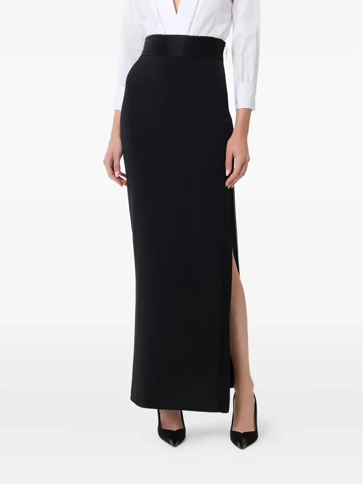 Elisabetta Franchi サテンディテールのロングスカート ブラック - 画像2