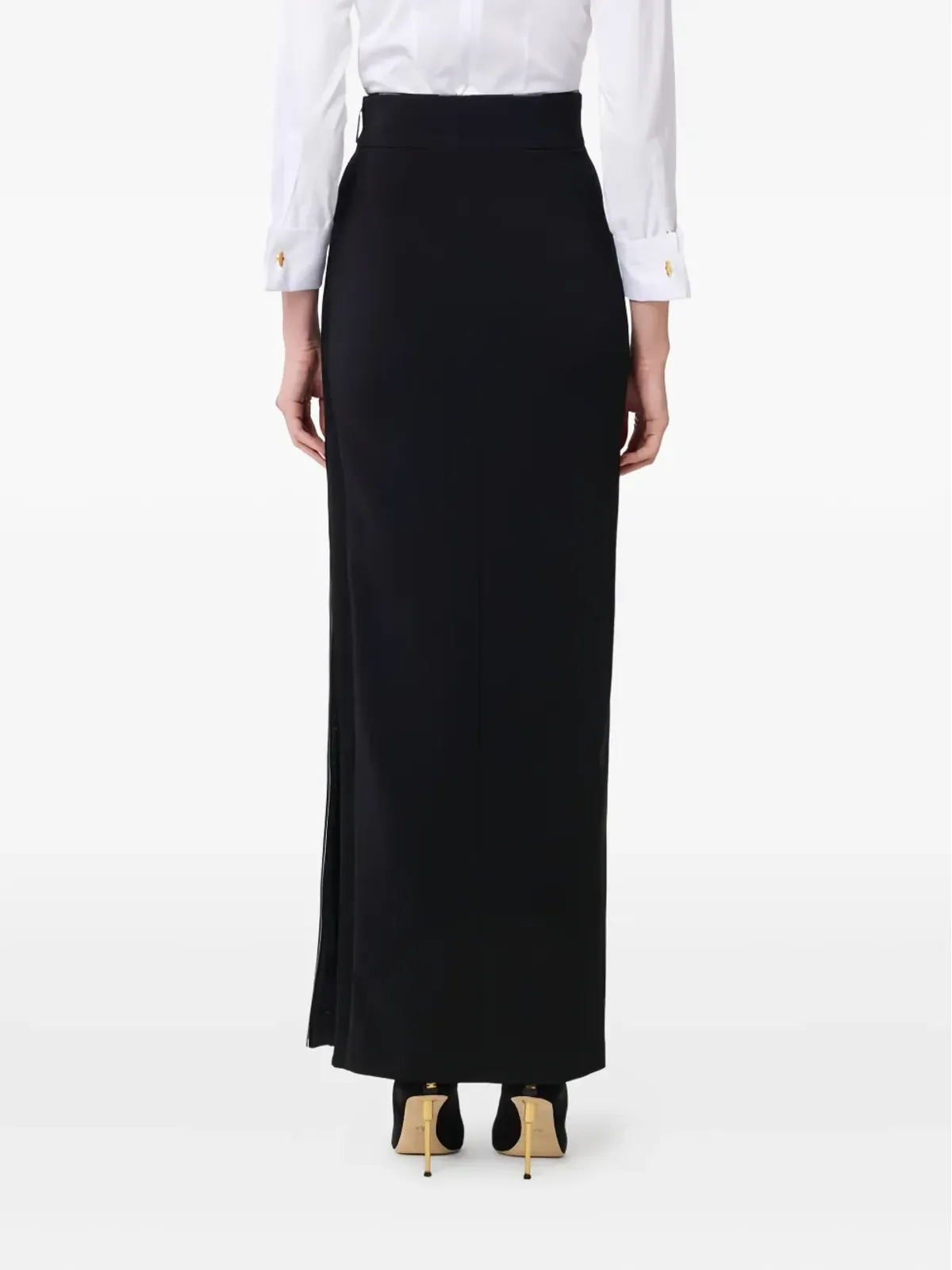 Elisabetta Franchi サテンディテールのロングスカート ブラック - 画像3