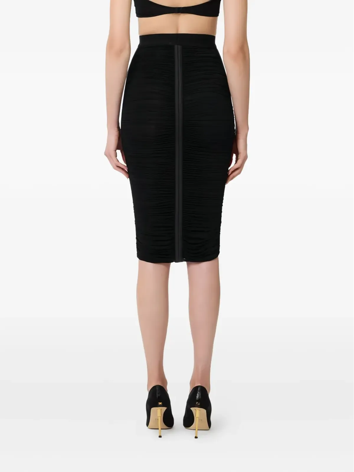 Elisabetta Franchi エラスティックウェストバンド ミディ丈スカート ブラック - 画像3