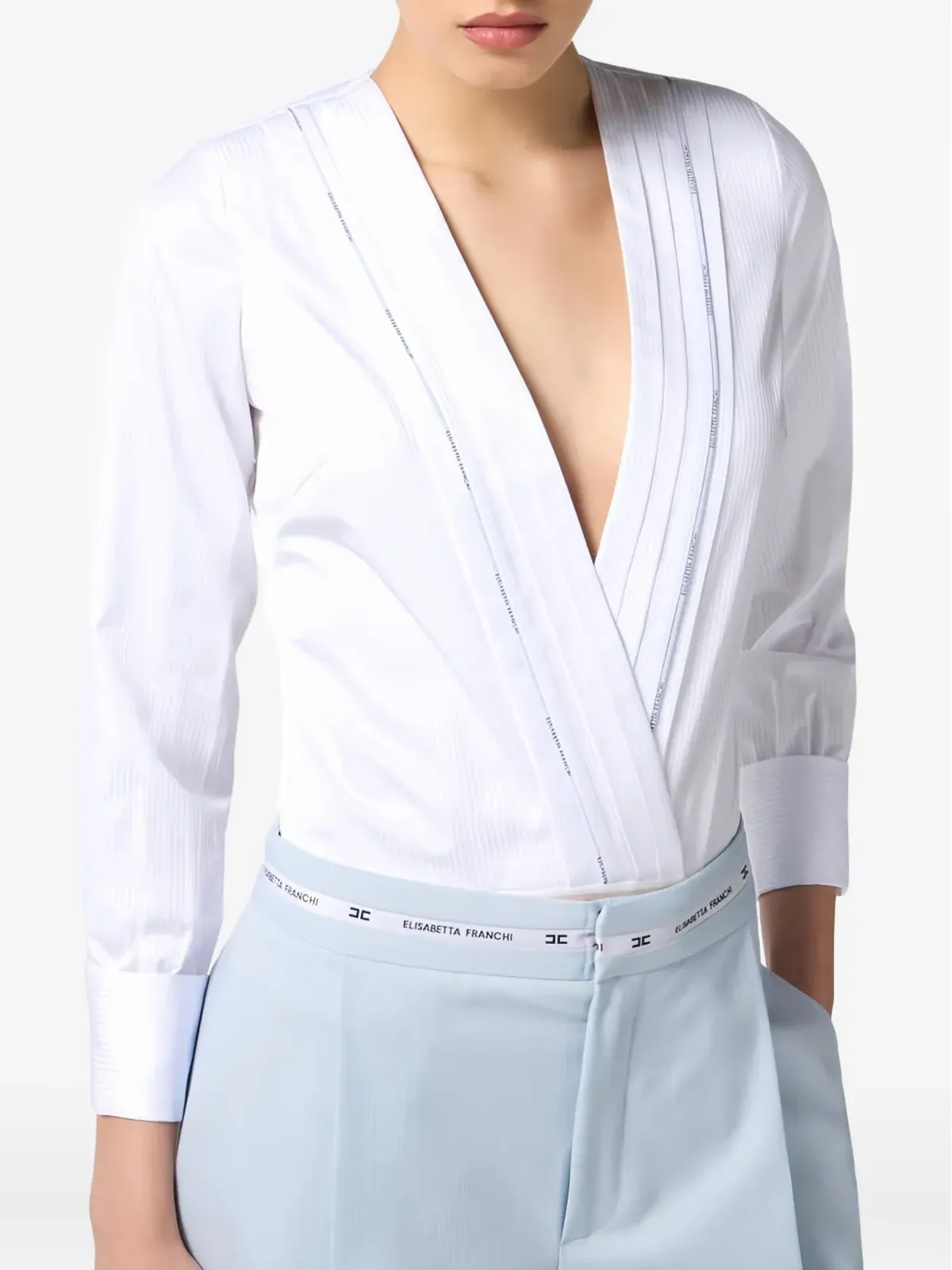 Elisabetta Franchi プリーツディテールの長袖ボディスーツ - ホワイト - 画像5