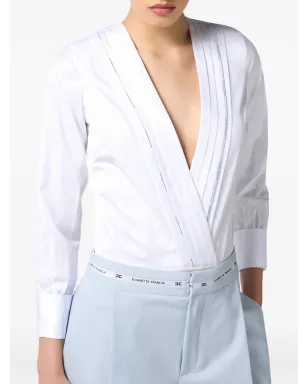 Elisabetta Franchi プリーツディテールの長袖ボディスーツ - ホワイト - サムネイル5