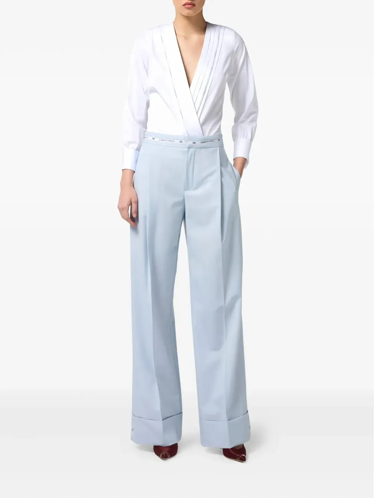 Elisabetta Franchi プリーツディテールの長袖ボディスーツ - ホワイト - 画像2