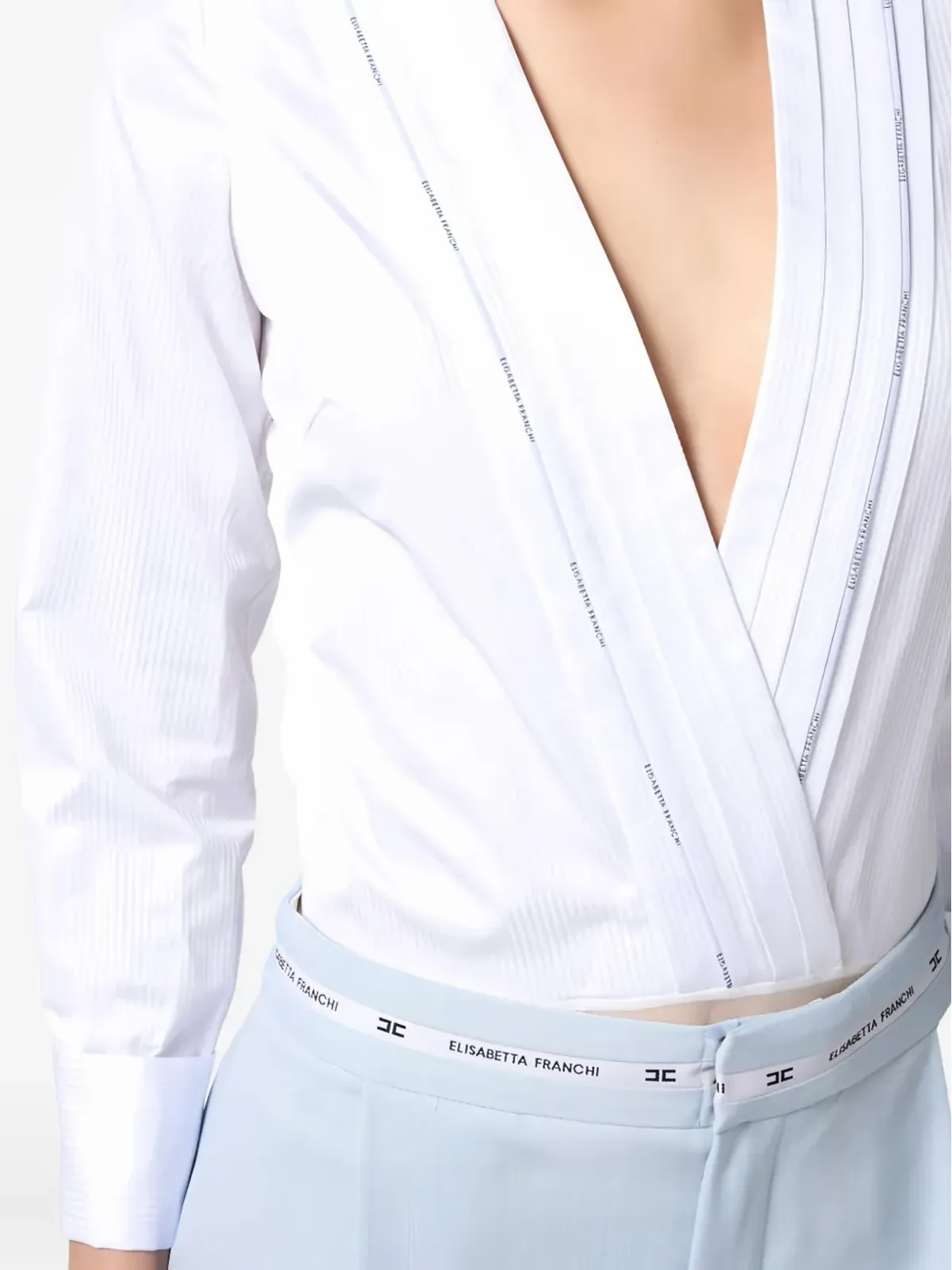 Elisabetta Franchi プリーツディテールの長袖ボディスーツ - ホワイト - 画像4