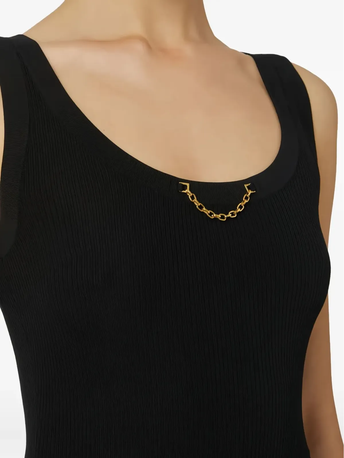 Elisabetta Franchi チェーンディテールリブ編みタンクトップ - ブラック - 画像4