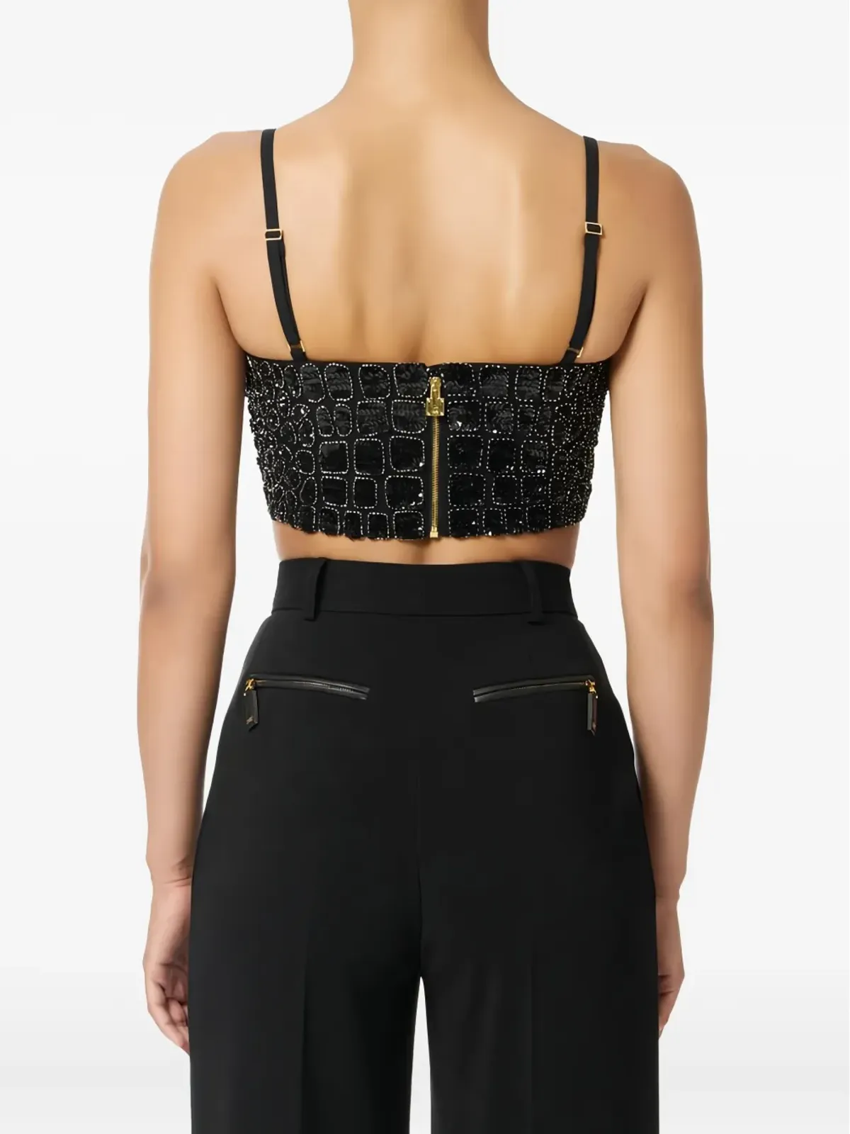 Elisabetta Franchi クロコダイル刺繍トップス ブラック - 画像2