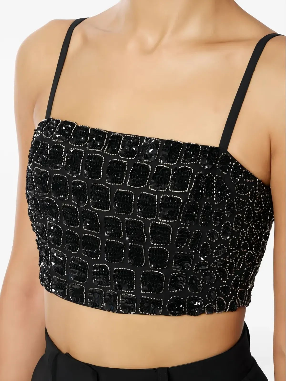 Elisabetta Franchi クロコダイル刺繍トップス ブラック - 画像3