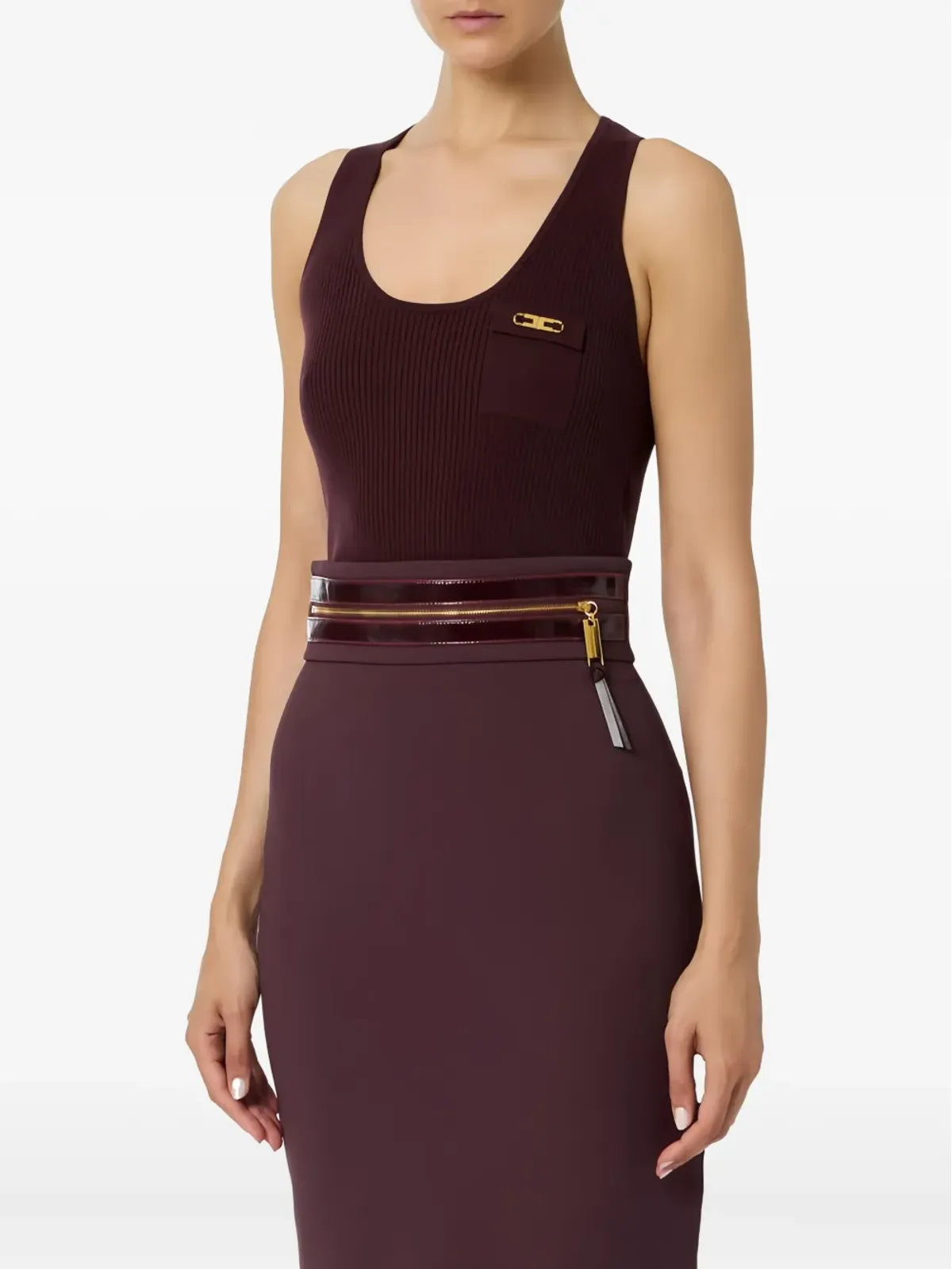 Elisabetta Franchi リブ編み バストポケット タンクトップ - 画像2