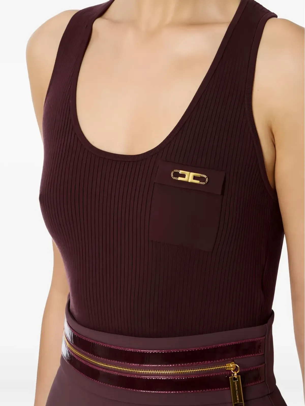 Elisabetta Franchi リブ編み バストポケット タンクトップ - 画像4